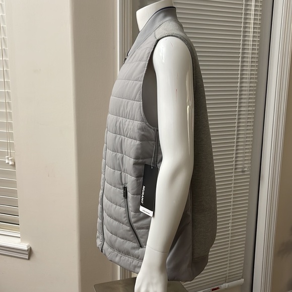 Murano Gray Front Zip Quilted Front Flannel Back Vest w/Navy Trim on Collar - Picture 2 of 13